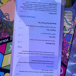 the menu for the restaurant