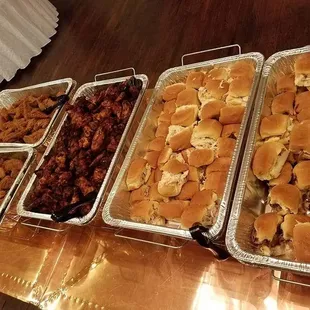 Catering from FloBama. BBQ and Chicken Sliders, Wings, and Tenders.
