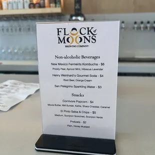 a menu on a counter