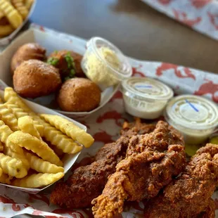 3 Tenders Fries n hush puppies!!!