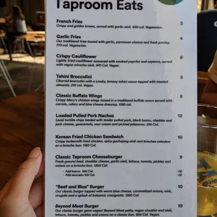 Food menu as of 7/2/19