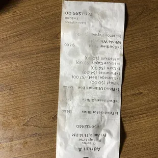 a receipt on a table
