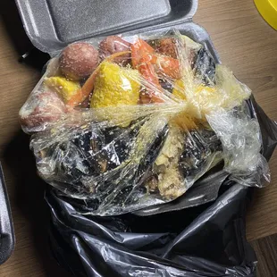 a plastic bag of food