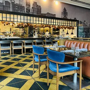 interior seating with exposed kitchen