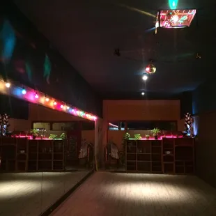 We love our mood lighting, complete with disco ball.
