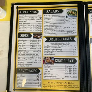 the menu for the restaurant