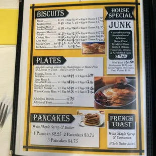 Breakfast menu
