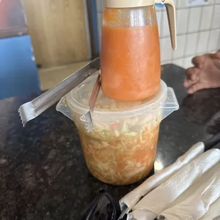 Cortido and salsa for pupusas