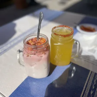 Horchata on the left, Maracuya (passion fruit) on the right. Both amazing!