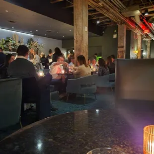 View from one of the booths looking towards the bar