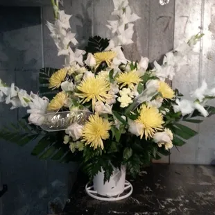 Beautiful basket spray funeral tribute.