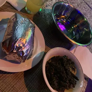 Eru and gari - served  with a bowl to wash my hands before digging in.