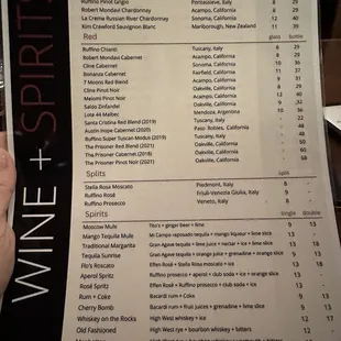 Wine menu, December 2023