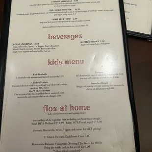Menu with desserts, beverages, and kids menu December 2023