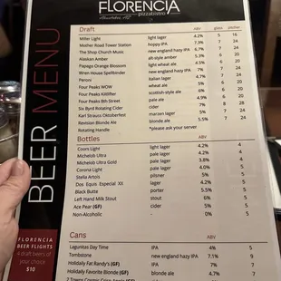Beer menu, December 2023