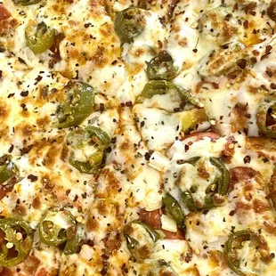 a close up of a pizza