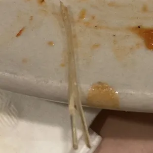 Piece of plastic perhaps? In the Frutti di Mare which had no fish in it. This was definitely not a bone or a dry piece of pasta!