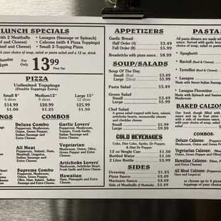 Florentina's Full Menu