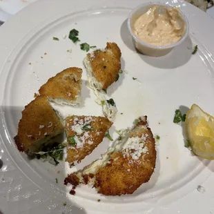 Crab cakes. Filled with cheese and tasted like mozzarella sticks. Don&apos;t recommend
