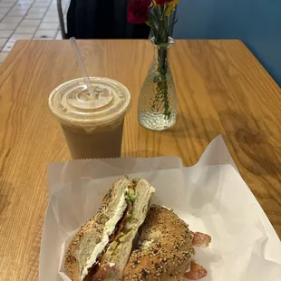 everything bagel with cream cheese bacon and avocado