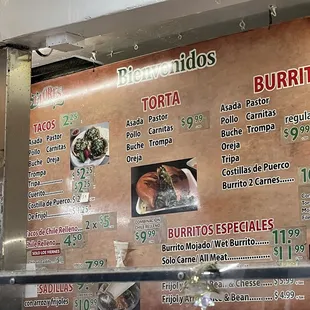 a menu for burritos