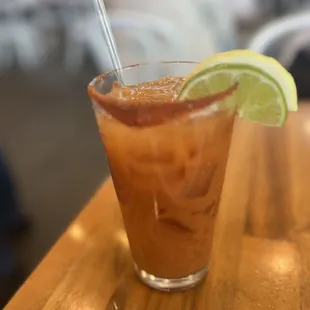 Michelada - like a bloody mary but with lager and mezcal!