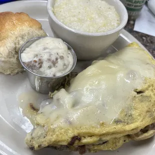 Brisket omelette loaded with meat.