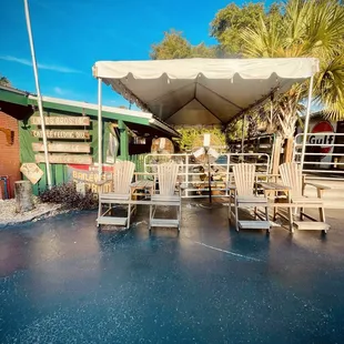 Outdoor seating by the kitchen