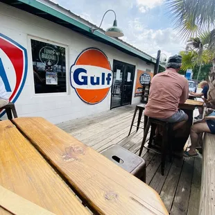 This is the outside deck area by the taproom/bar.  We sat here while waiting to get our seats