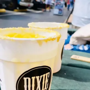 Mimosas.  I had a regular mimosa and my friend had the bourbon mimosa. Comes with cute take home cup