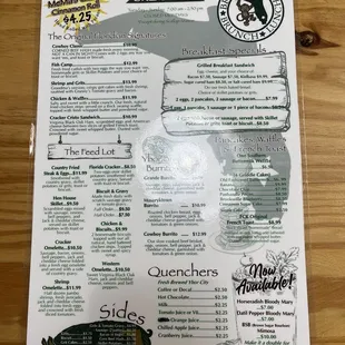 Breakfast menu