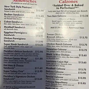 Sandwiches and calzones