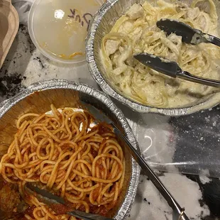 Spaghetti with Meatballs (2 meatballs) and Baked Chicken Fettuccine Alfredo