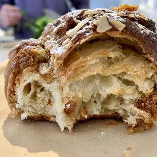 Inside the layers of the almond croissant