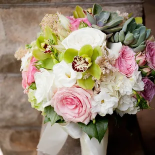 My lovely bridal bouquet! Featuring succulents and orchids.
