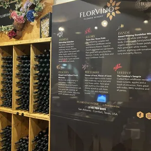Tasting room display with wine descriptions.