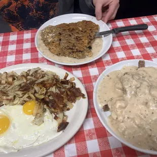 Country fried steak with biscuits n gravy SOS style