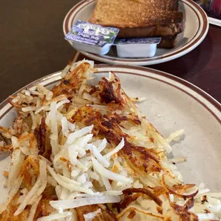 Hash browns and toast