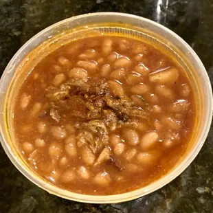 I loved their baked beans. They have a sweet but vinegar flavor to them. So good!