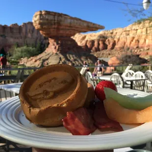 Kid's waffle breakfast with this view! Eat outside of the weather's nice!