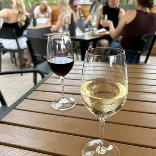 two glasses of wine on a table