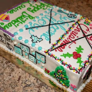 Custom triple event sheet cake.