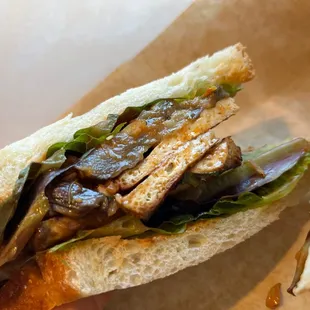 Miso tofu and eggplant sandwich