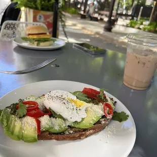 Avacado toast, iced chai latte