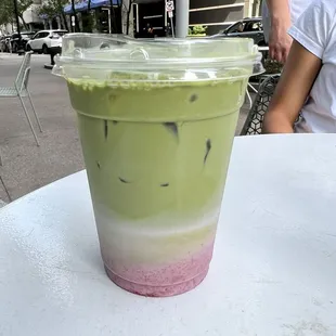 Matcha with raspberry syrup