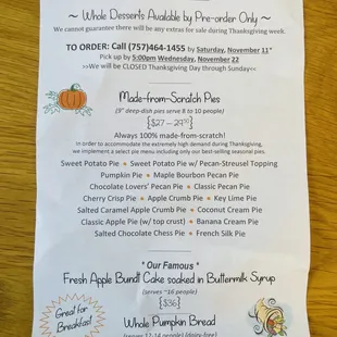 Thanksgiving menu 2023