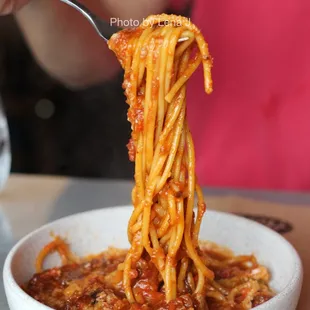 Pasta Special ($17) - bucatini with spicy bolognese