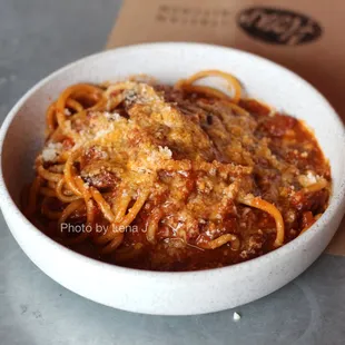 Pasta Special ($17) - bucatini with spicy bolognese