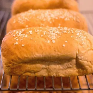 a rack of freshly baked bread