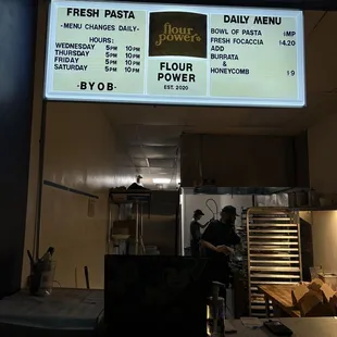 menus for fresh pasta, dairy, and flour power